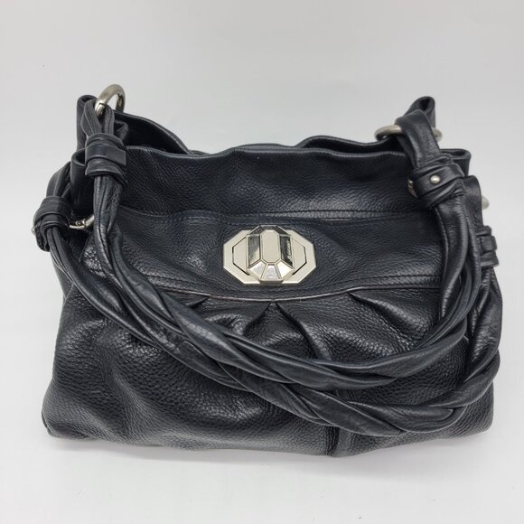 B Makowsky Y2K Black Leather Hobo Bag Heavy Super Soft Heavy Thick Straps - Picture 1 of 12
